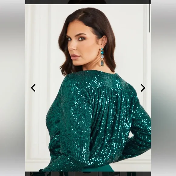 Marciano Emerald Green Sequins Top - Size M - Picture 3 of 9